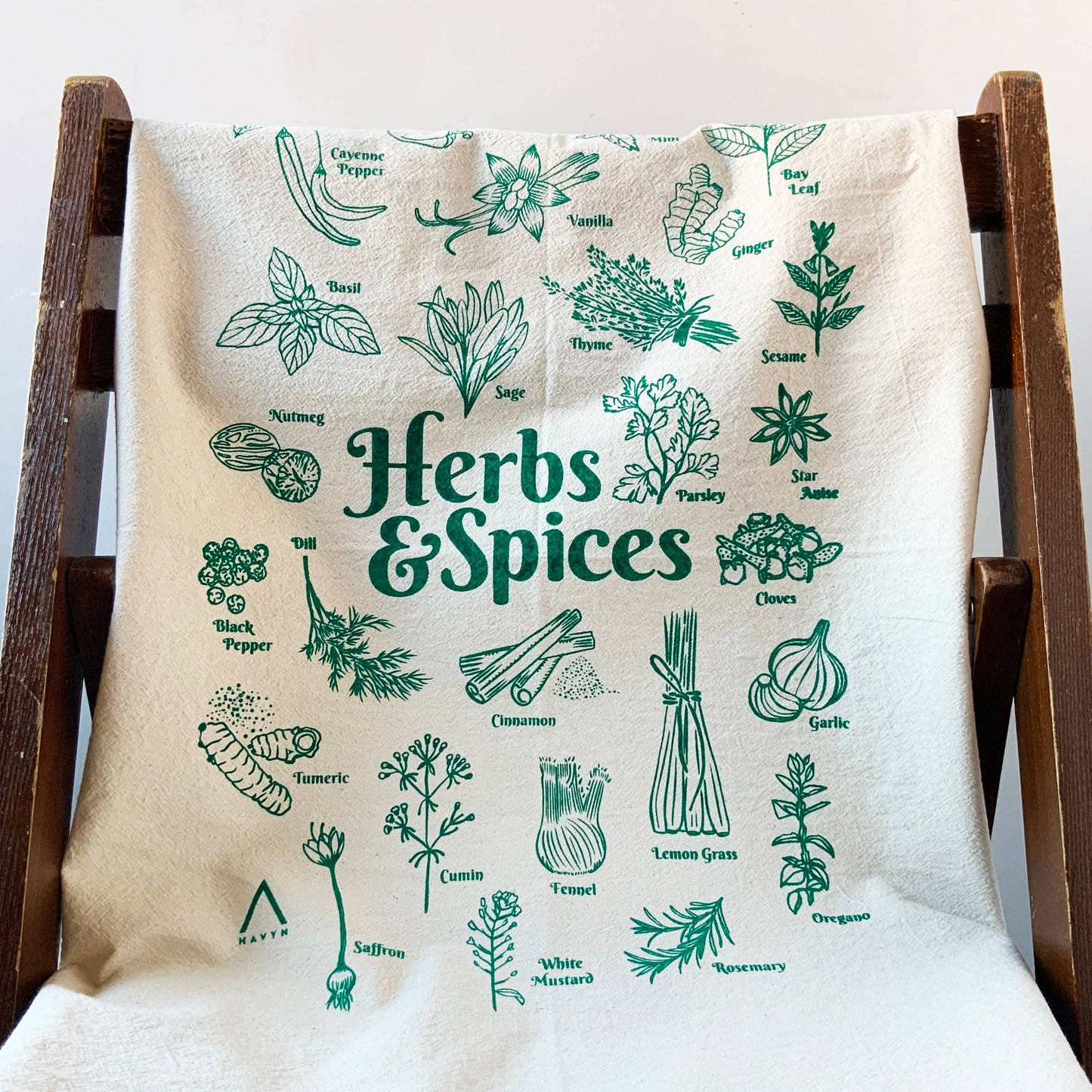 Herbs and Spices Organic Tea Towel Green - 20x24