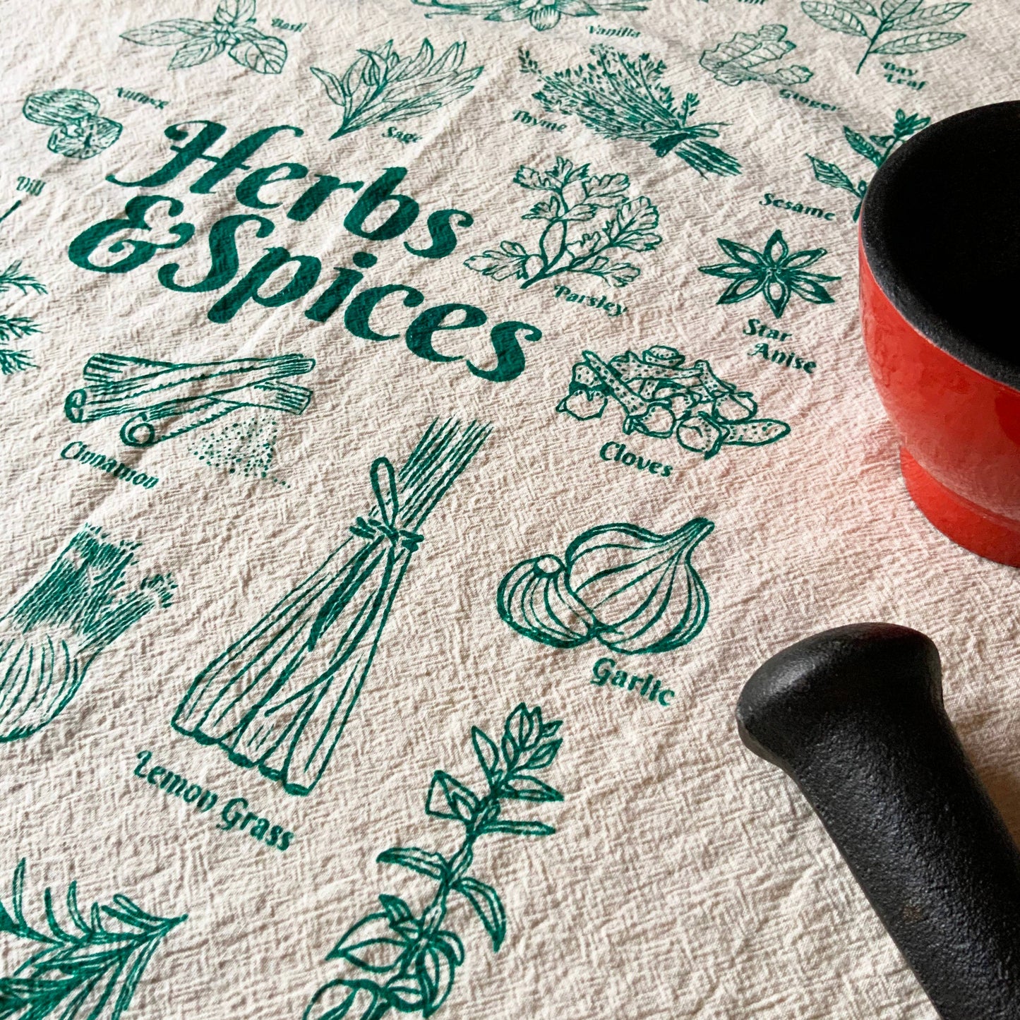 Herbs and Spices Organic Tea Towel Green - 20x24