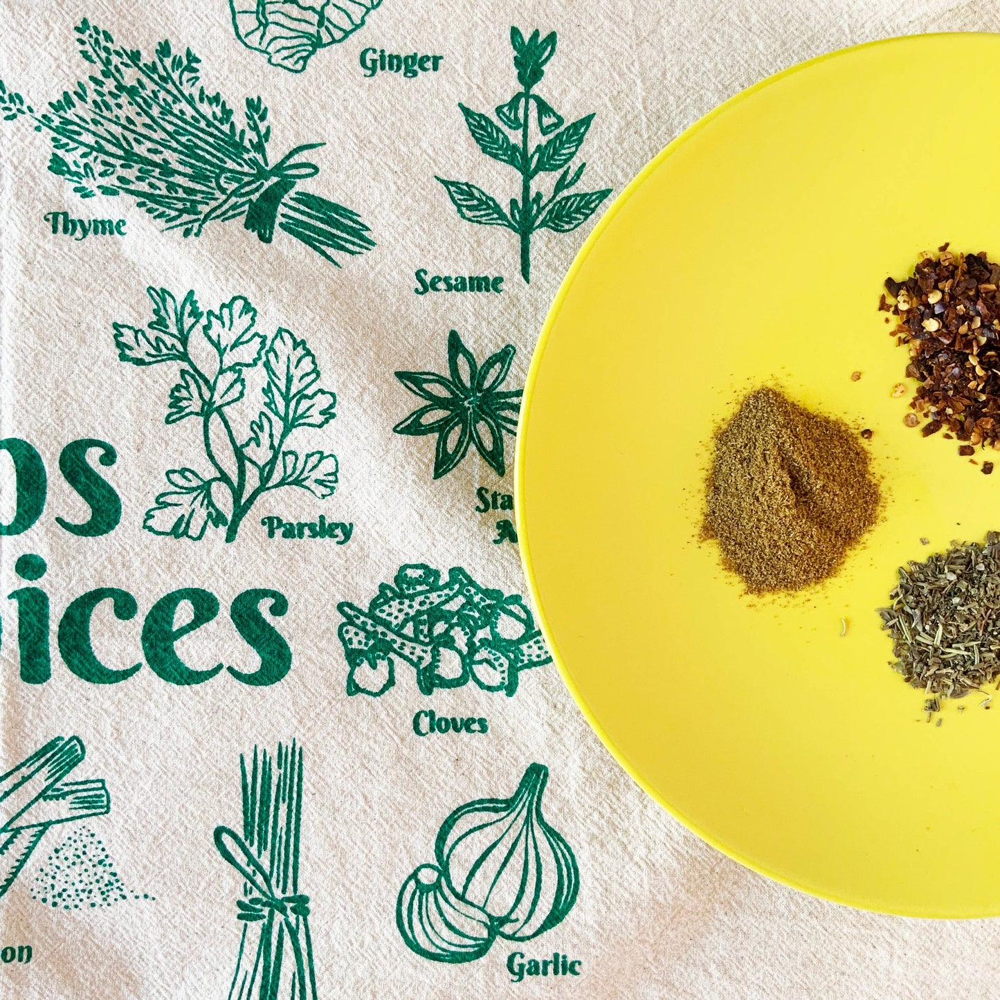 Herbs and Spices Organic Tea Towel Green - 20x24