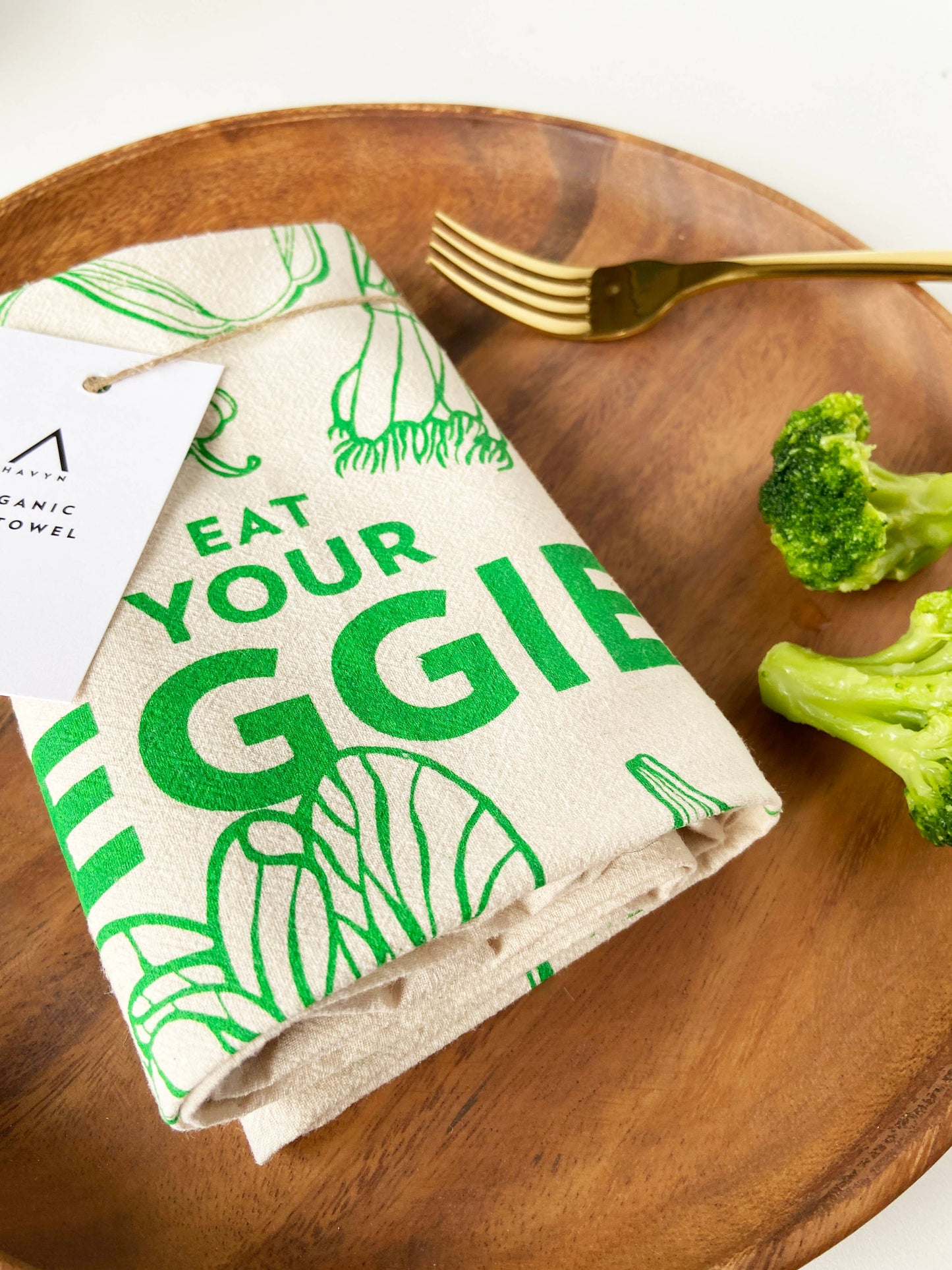 Eat Your Veggies Organic Tea Towel  Green - 20x24