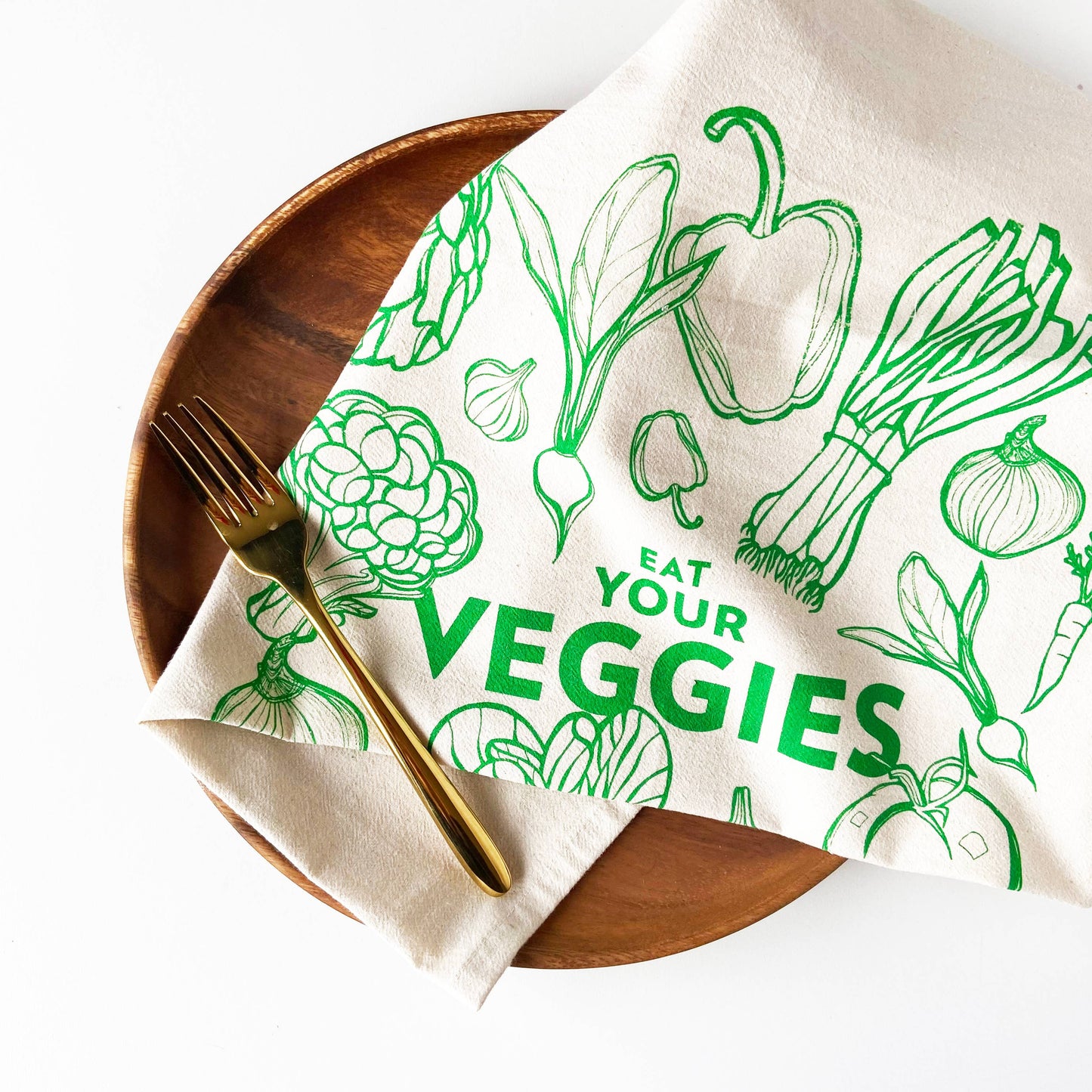 Eat Your Veggies Organic Tea Towel  Green - 20x24