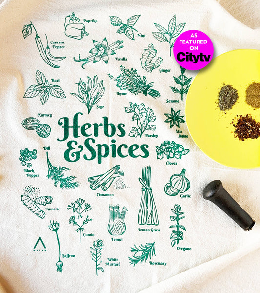 Herbs and Spices Organic Tea Towel Green - 20x24