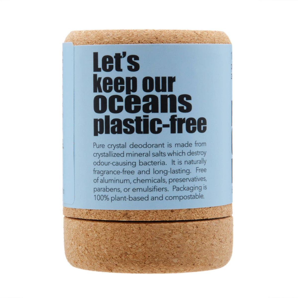Crystal Deodorant Stick, in zero waste cork packaging