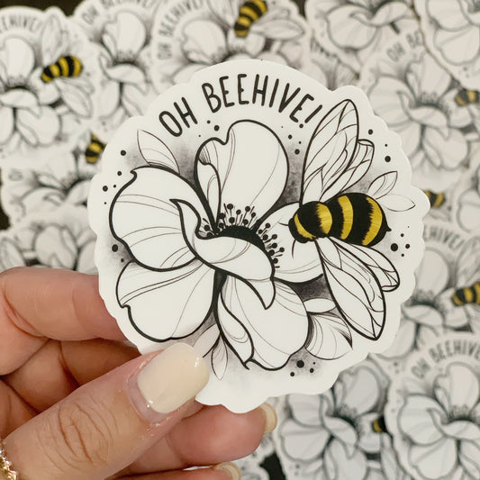 Floral Bee Sticker, with edges!
